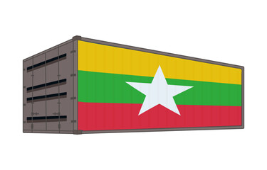 Myanmar national flag with shipping container