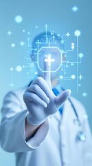 Medical technology doctor touching screen healthcare digital health innovation future medicine concept