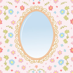 Vintage Oval Frame Seamless Vector Pattern Featuring Hand-Drawn Coquette Mirror, Elegant Line Art Design for Wallpaper, Textile, and Wrapping Paper.