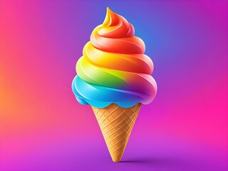 an icon of ice cream, A colorful ice cream cone with swirls of rainbow-colored ice cream