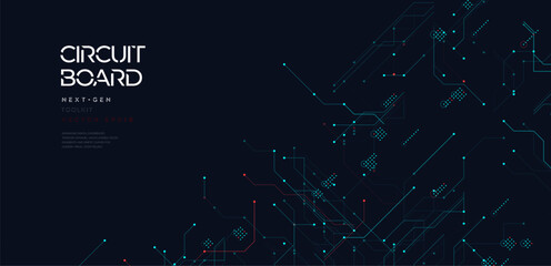 Futuristic circuit board background with glowing digital lines, microchip connections, and abstract data flow. Ideal for tech, business, and innovation themes. Vector illustration