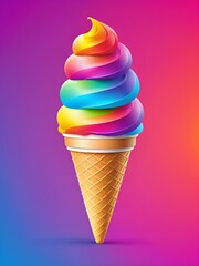 an icon of ice cream, A colorful ice cream cone with swirls of rainbow-colored ice cream