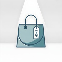 A stylized illustration of a shopping bag with a "SHOP" tag, illuminated by an overhead light.