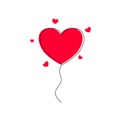 Heart Balloon Illustration with Floating Mini Hearts. Cute heart-shaped red balloon with small floating hearts on a white background.