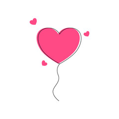 Heart Balloon Illustration with Floating Mini Hearts. Cute heart-shaped pink balloon with small floating hearts on a white background.