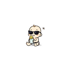 Fototapeta premium 可愛いちょいワル赤ちゃんのイラスト、デフォルメタッチ、素材、アイコン、背景なし 