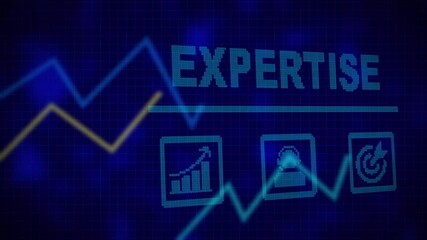 A Expertise business concept on a flashing computer monitor with moving graphs and data. Graph displaying candlesticks and lines representing the business concept of trading or finance, Business tech