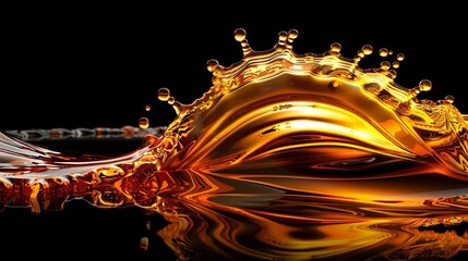 Detailed close up of a gear with oil splash effect on a dark background for industrial aesthetic