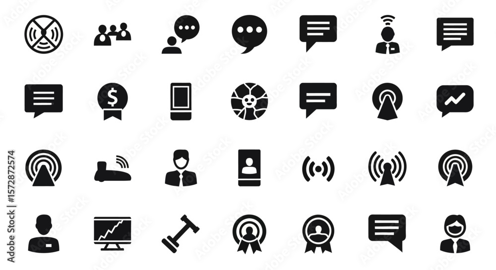 Poster set of vector icons collection of various black and white icons representing different concepts. vec