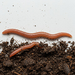 Fototapeta premium Detailed Earthworm Isolated on White Crawling Through Soil in 8K Resolution.