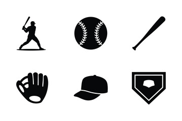 Baseball player batting baseball glove cap bat home plate batter silhouette