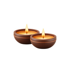 Warm and Soothing Candlelight from Elegant Brown Clay Bowls on a Clear Background for Relaxation and Ambiance