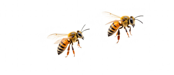 Fototapeta premium Bees flying natural setting, showcasing their vibrant colors and intricate details. These insects play vital role pollination and biodiversity