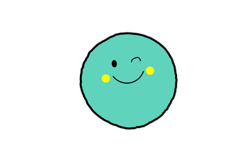 Winking smiling face emoji with yellow cheeks in turquoise circle for fun icons and design overlays