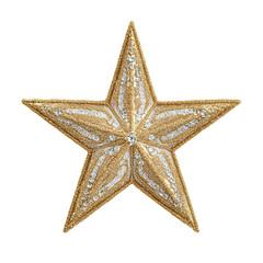 A beautifully crafted gold star decoration with intricate designs and sparkling details, perfect for festive occasions.