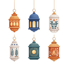 Obraz premium Decorative Hanging Lanterns Collection with Colorful Designs for Festivals and Celebrations, Perfect for Home Decoration