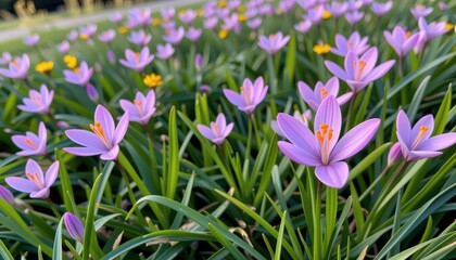 Fototapeta premium Stunning Wide Angle Shot of Vibrant Purple Flowers in Bloom