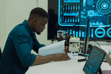 Black engineers are programming in an academic classroom for learning