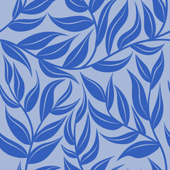 Seamless leaf pattern in blue tones with modern botanical style. Elegant and minimal design, perfect for fabric, wallpaper, packaging, and nature-inspired creative projects.
