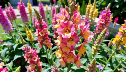 Obraz premium Colorful Close-up of Vibrant Flowers in a Garden Setting