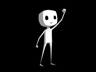 Minimalist 3D Character Raising a Fist in a Gesture of Protest or Victory