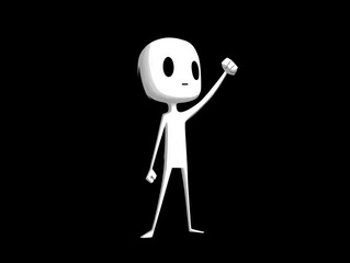 Minimalist 3D Character Raising a Fist in a Gesture of Protest or Victory