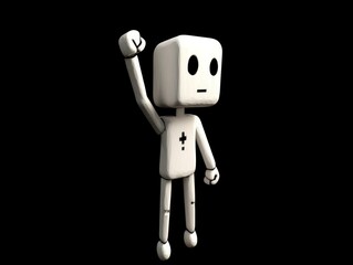 Minimalist 3D Character Raising a Fist in a Gesture of Protest or Victory