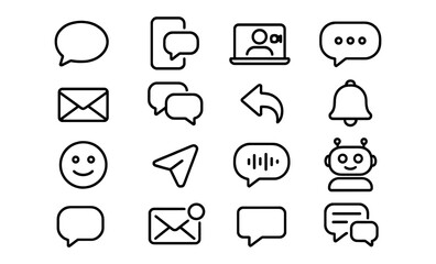 Communication icon set: chat, email, notification, video, robot