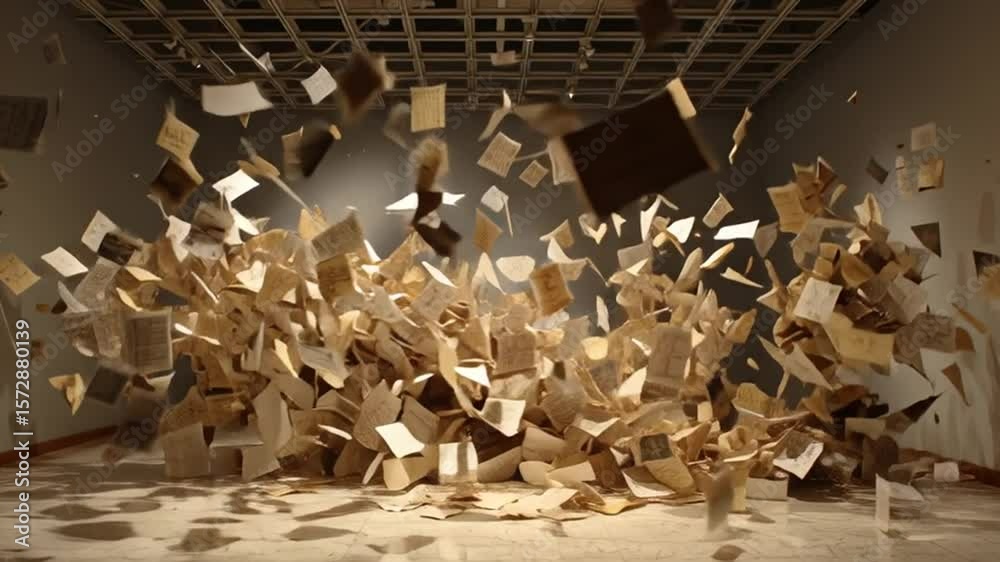 Poster dynamic display of floating books in a modern gallery space generative ai