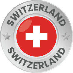 Obraz premium Switzerland flag in silver colored medal. National flag in metal circle emblem.