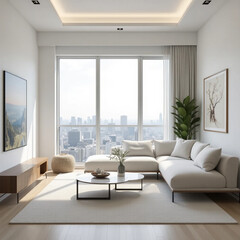 Fototapeta premium modern living room with fireplace