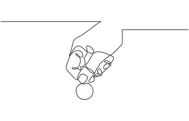 Hand holds coin continuous one line drawing art savings and investment money concept, of a hand holding a coin financial business single line vector illustration.