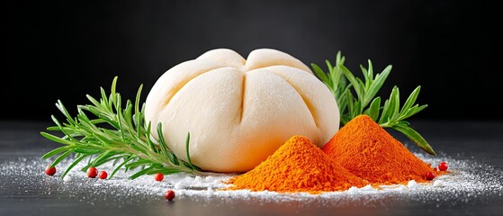 Artisan-inspired paprika and rosemary photography culinary art studio setting close-up perspective