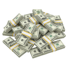 Pile of US Hundred Dollar Bills Bundles – 3D Rendering, Transparent Background Generative Ai.