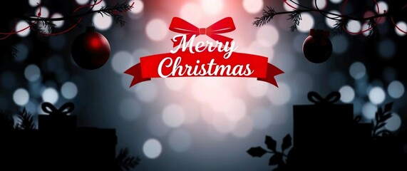 Merry Christmas background Illustration with Red Ribbon, Gifts, and Ornaments