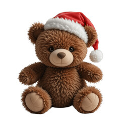 Holiday Hug: Brown Teddy Bear with Santa Hat in Festive Cheer (transparent background) Generative Ai.