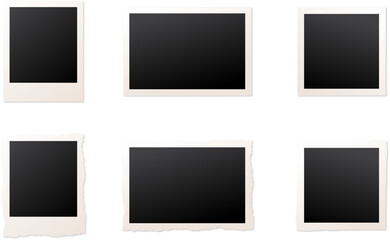 Set of blank photo frames. Photo polaroid Collection. Realistic old photo frame isolated on transparent background