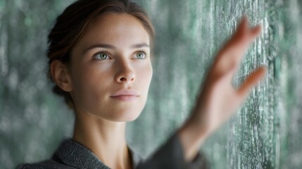 Businesswoman analyzing data on transparent holographic interface