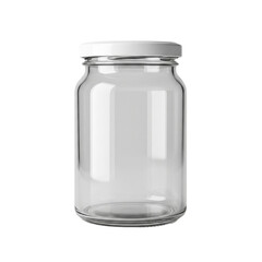Empty Transparent Glass Jar with White Screw-On Lid – Cylindrical Shape, Transparent Background Generative Ai.
