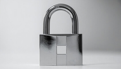 Fototapeta premium Minimalist shot of chrome padlock centered on blurred backdrop. Strong and secure.