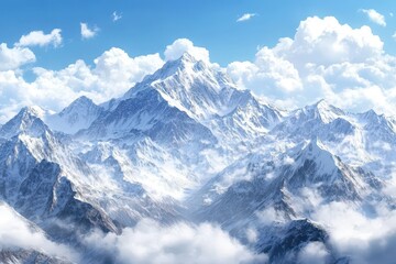 Obraz premium Snowy mountain peaks piercing a vibrant sky.