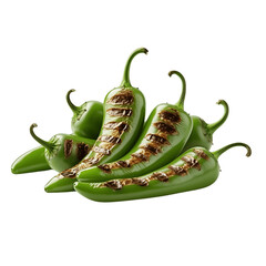 Fiery Flavor: Grilled Green Hot Chili Peppers (transparent background) Generative Ai.