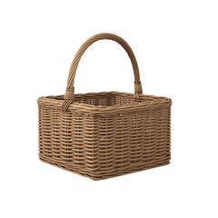 Rustic Charm: Realistic Wicker Basket with Curved Handles and Woven Texture (transparent background) Generative Ai.