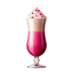 Sweet Indulgence: Pink Milkshake with Whipped Cream and Heart-Shaped Sprinkles (transparent background) Generative Ai.