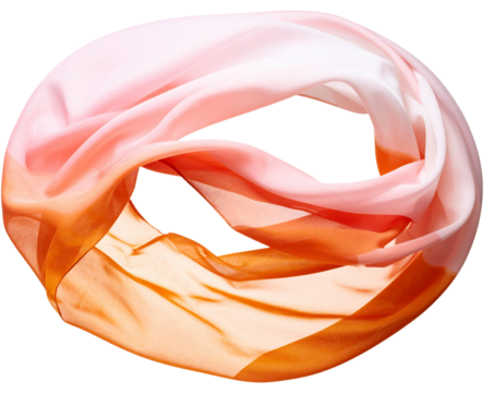 Flowing Gradient Silk Scarf in Pink and Orange with Soft Knot Isolated on Transparent Background PNG
