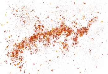 Gordijnen Chili Pepers Spicy chili red pepper flakes, chopped, milled dry paprika pile flying isolated on white, clipping path  © dule964