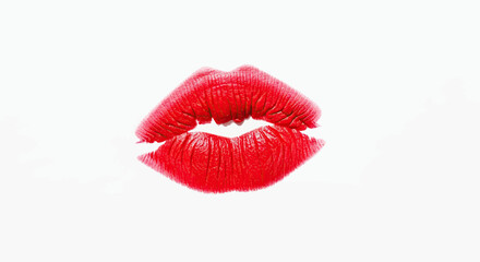 Red Lipstick Kiss Mark on White Background Closeup with Vibrant Color
