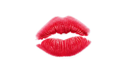 Red Lipstick Kiss Mark on White Background Closeup Detail
