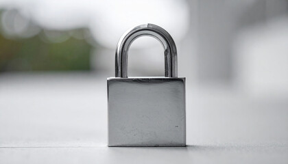 Fototapeta premium Minimalist shot of chrome padlock centered on blurred backdrop. Strong and secure.