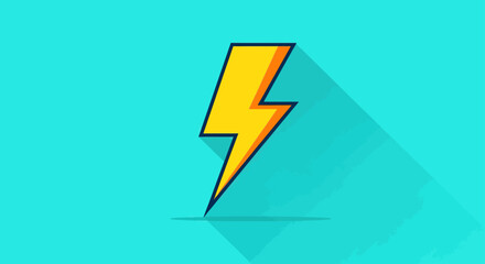 Yellow Lightning Bolt Icon with Long Shadow on Bright Blue Background
